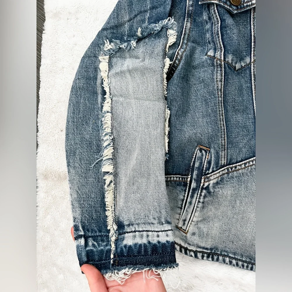 NWT- SANDRINE ROSE x Free People Deconstructed Frayed Denim Jacket